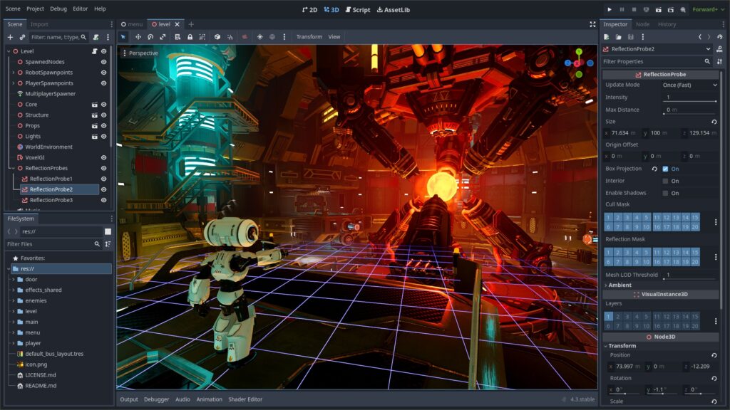 Godot Engine editor screenshot showing 3D game development environment