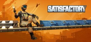 Satisfactory game key art showing factory environment on alien planet