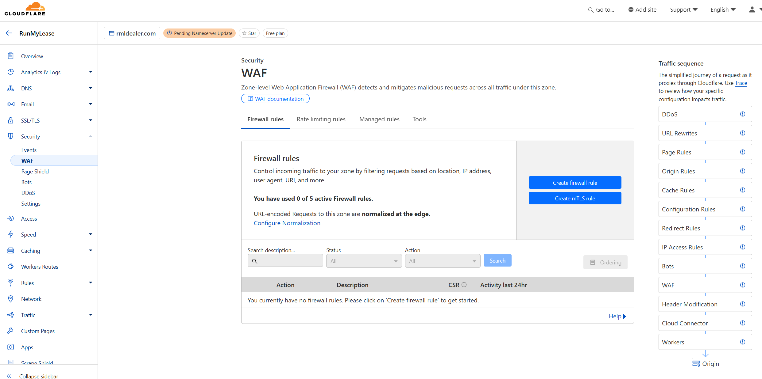 Cloudflare WAF custom rule creation page for blocking bot traffic by country