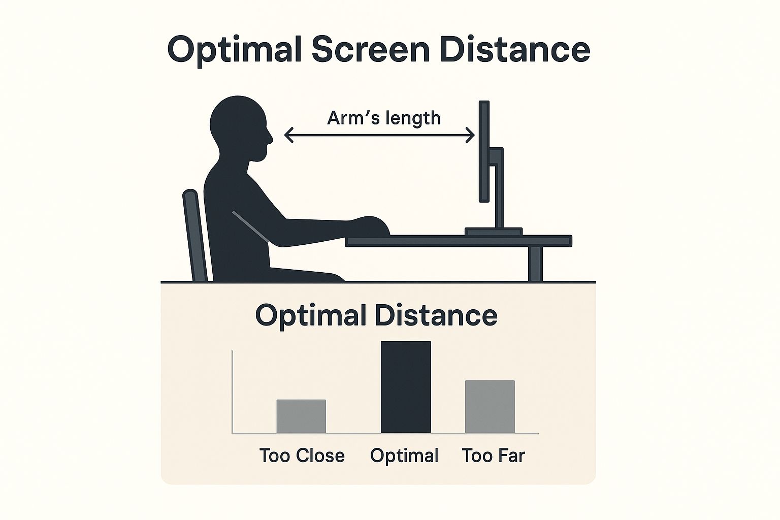 Proper monitor height and distance diagram
