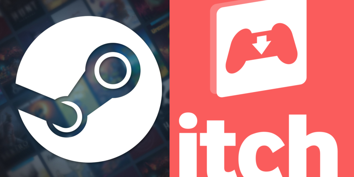 Game publishing platforms including Steam, itch.io, and mobile app stores