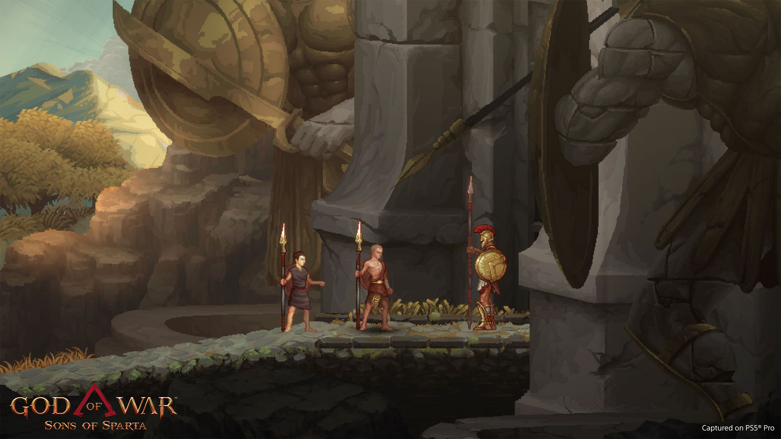 God of War Sons of Sparta gameplay screenshot showing combat in Laconia