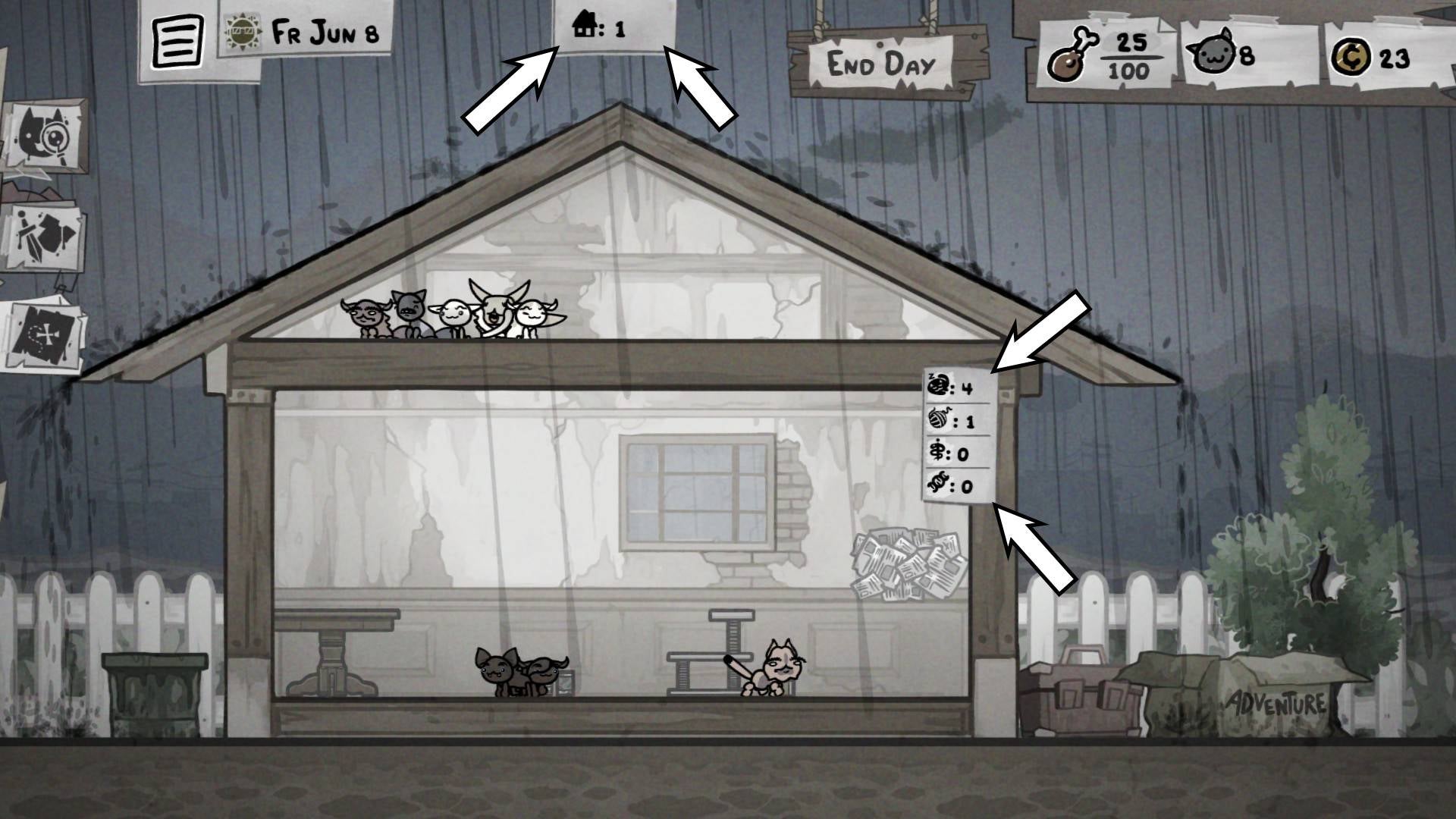 MewGenics house stats panel showing Appeal, Comfort, Health, Mutation, and Stimulation
