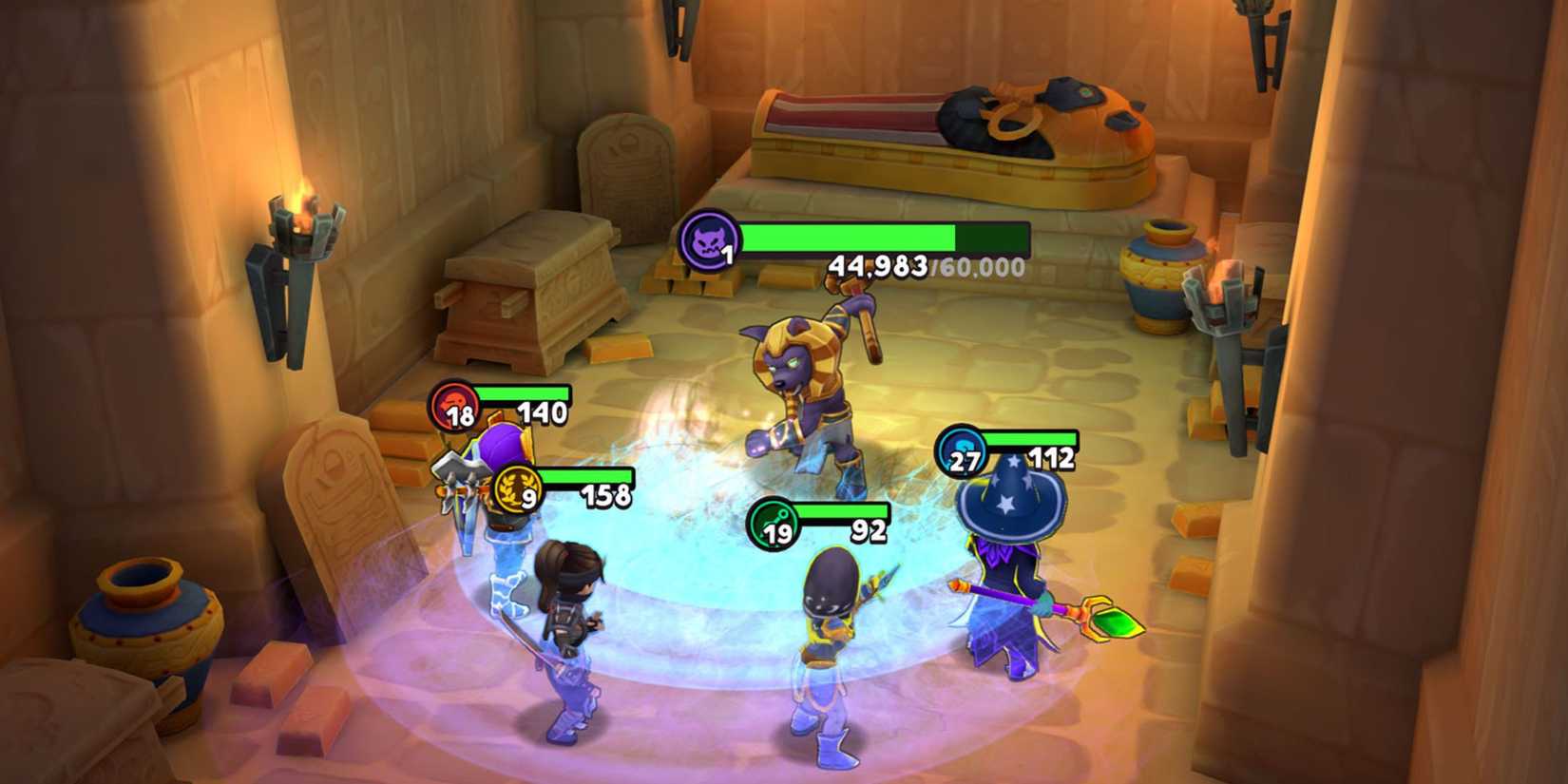 Shop Titans quest party fighting an enemy