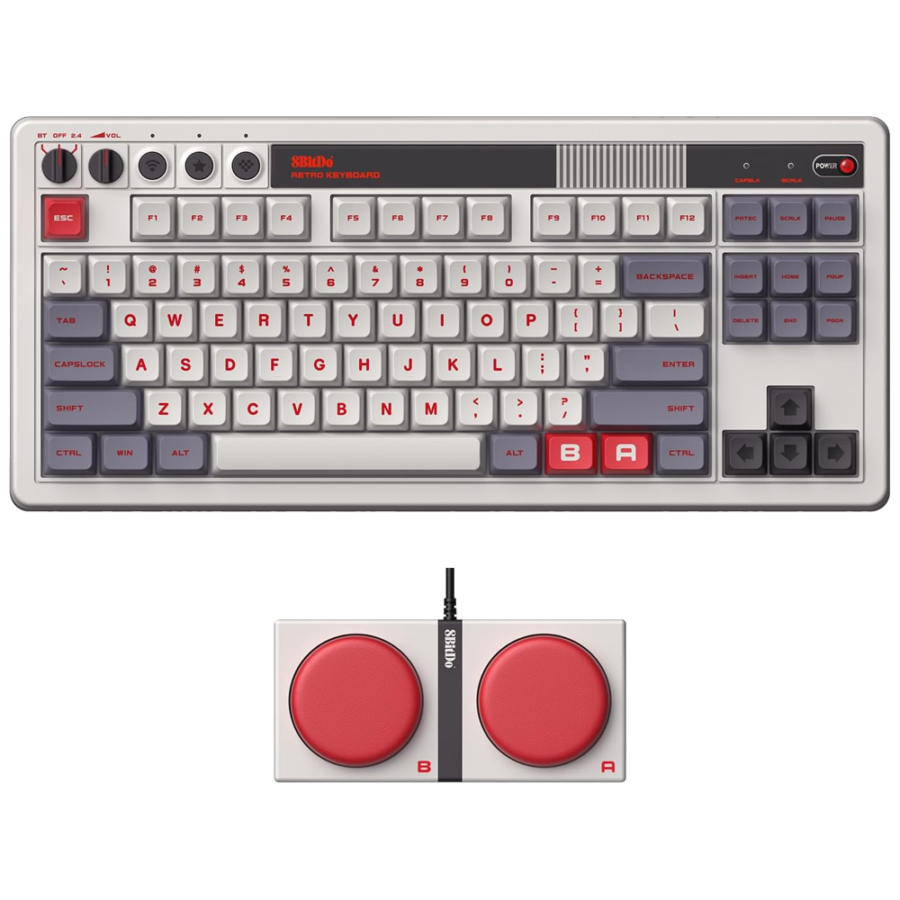 8BitDo Retro Mechanical Keyboard with hot-swappable switches and super buttons