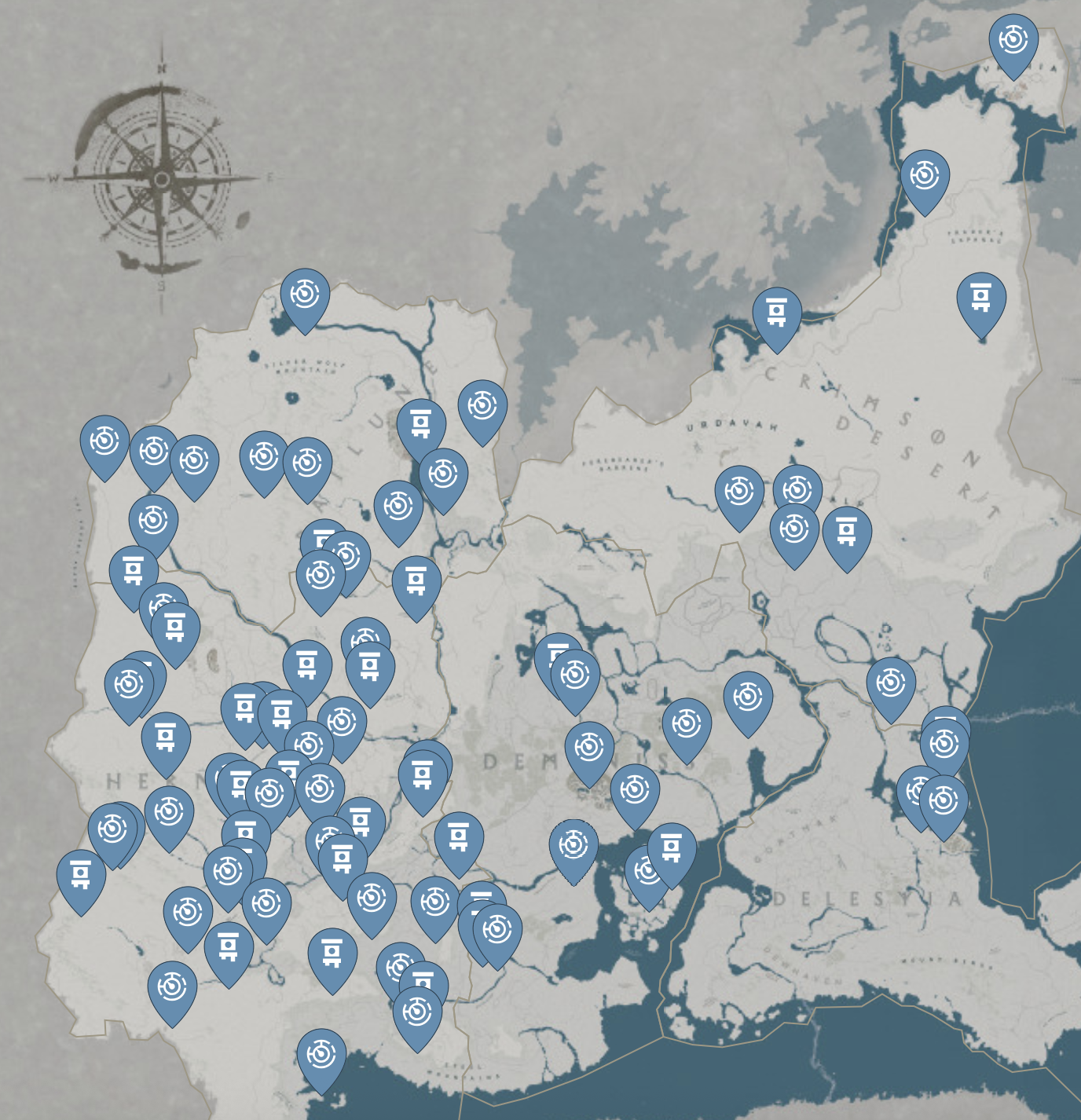 Crimson Desert map showing all Abyss Cresset and Abyss Nexus fast travel locations