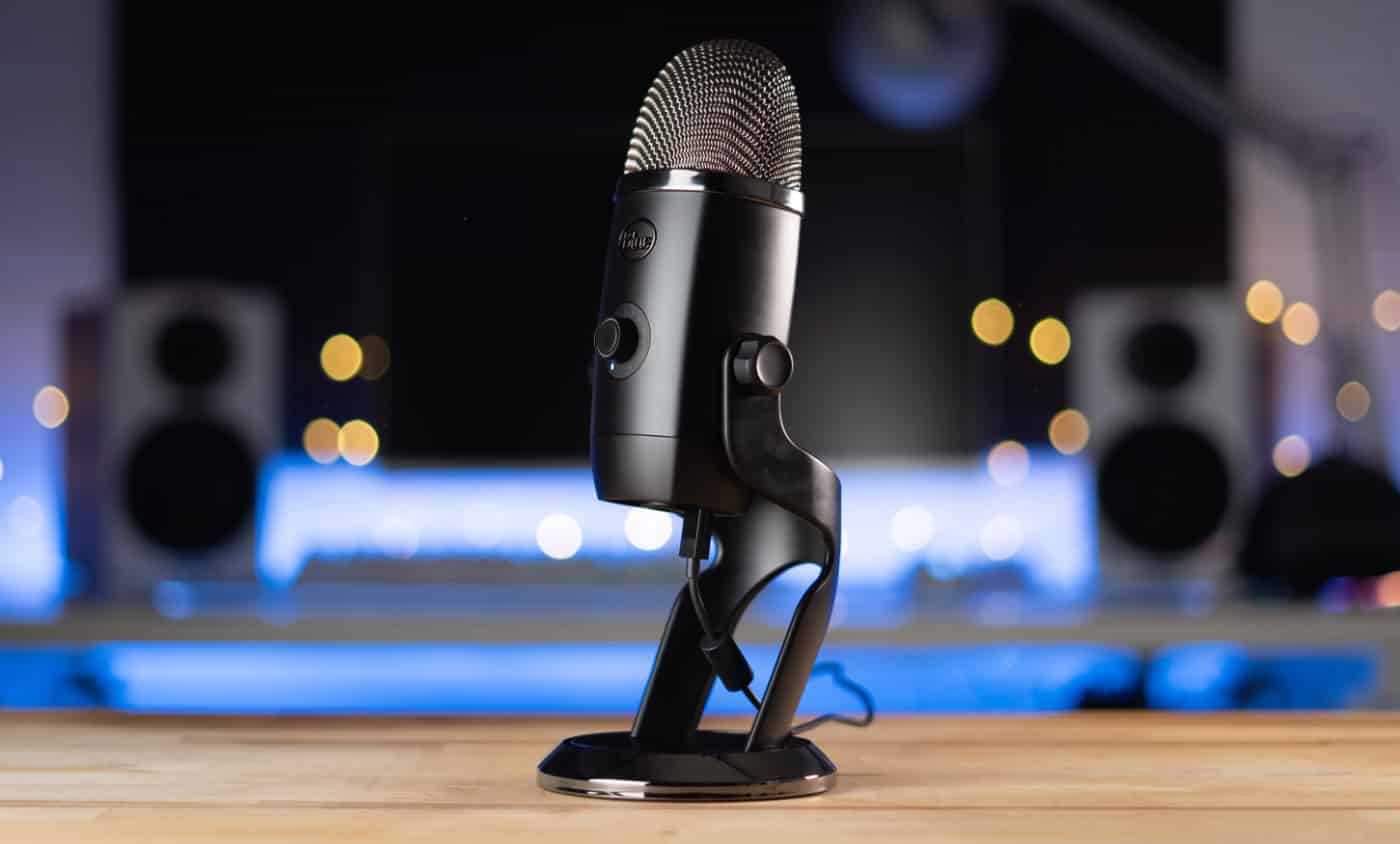 Blue Yeti X on desk with studio lighting