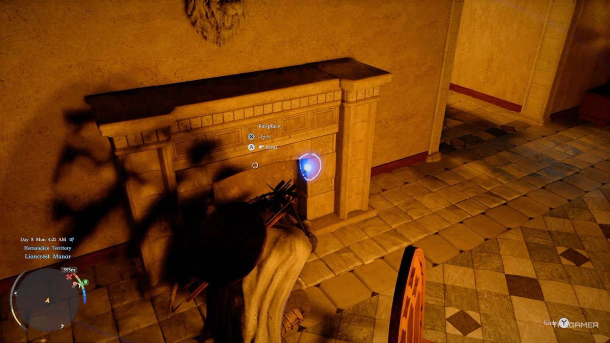 Crimson Desert Lioncrest Manor fireplace steal prompt for hidden gold bar