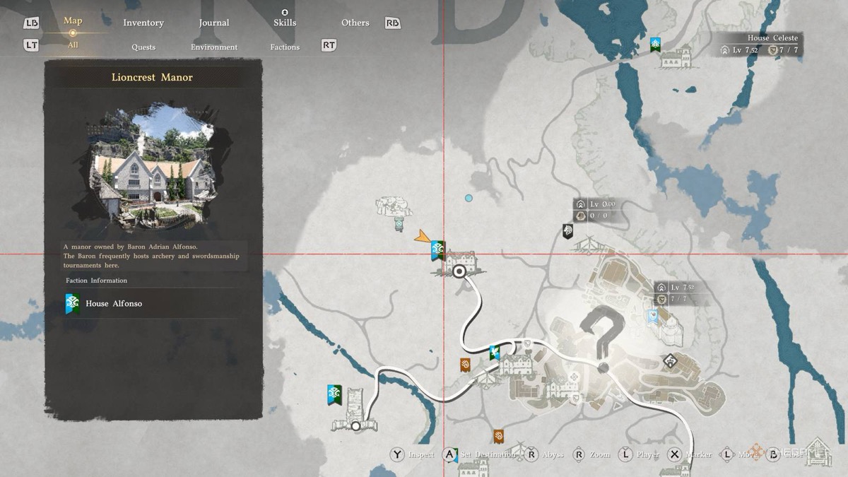 Crimson Desert map showing Lioncrest Manor location in Hernand