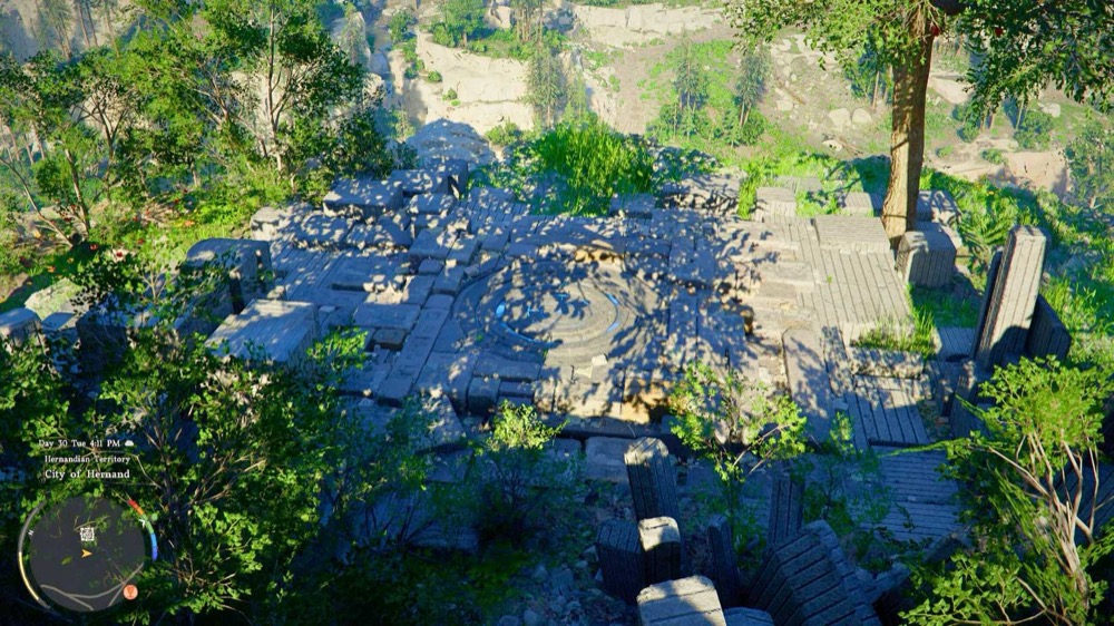 Crimson Desert Abyss Nexus fast travel node stone platform in overgrown ruins