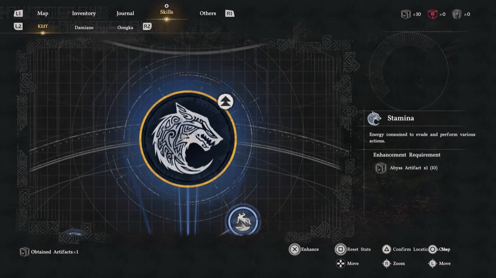 Crimson Desert skill tree showing Stamina node and Abyss Artifact requirements