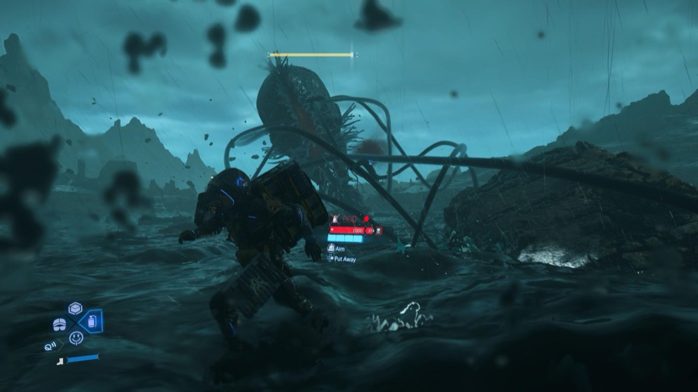Death Stranding 2 giant BT boss fight in tar-flooded area