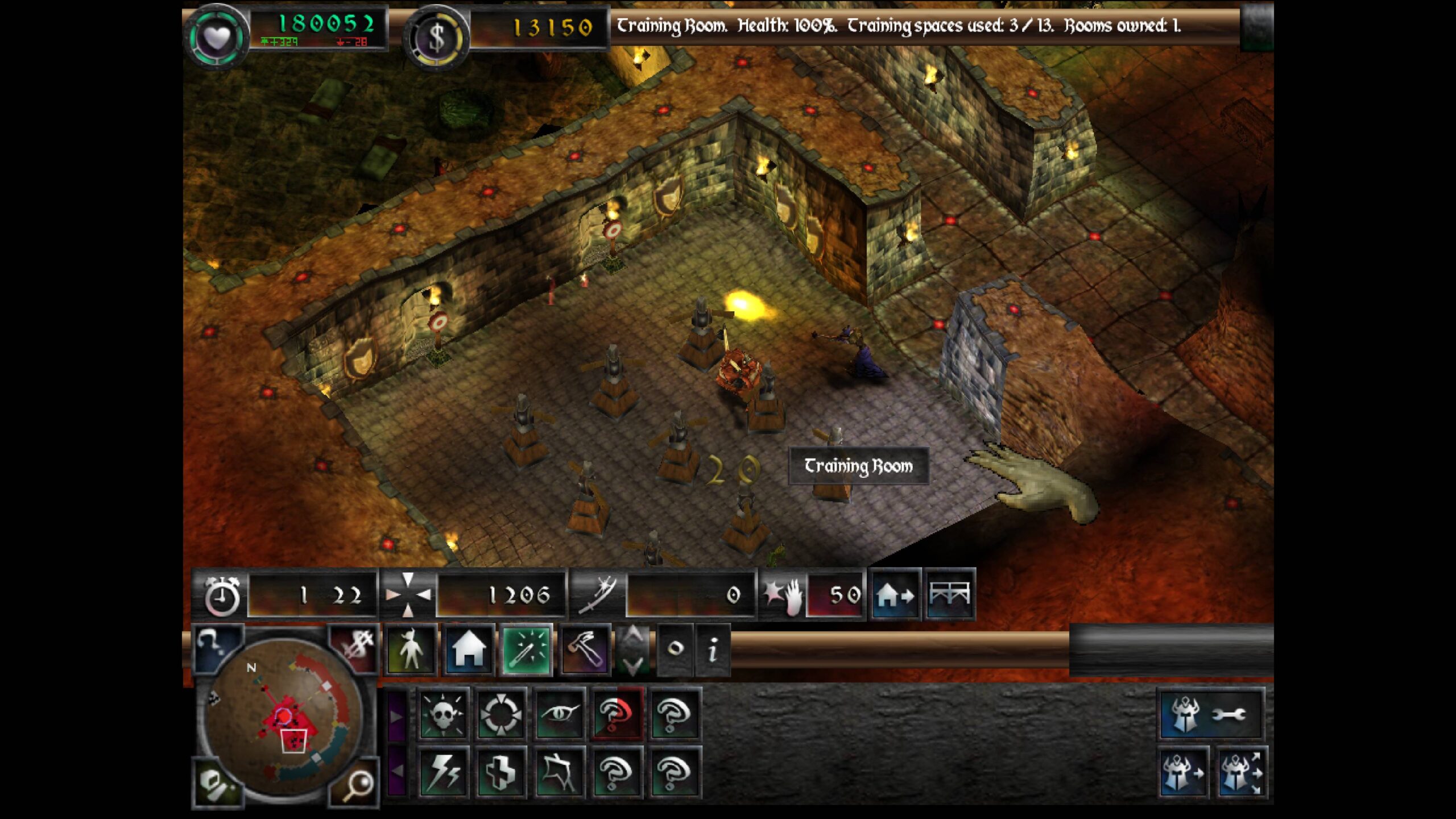 Dungeon Keeper training room with creatures leveling up