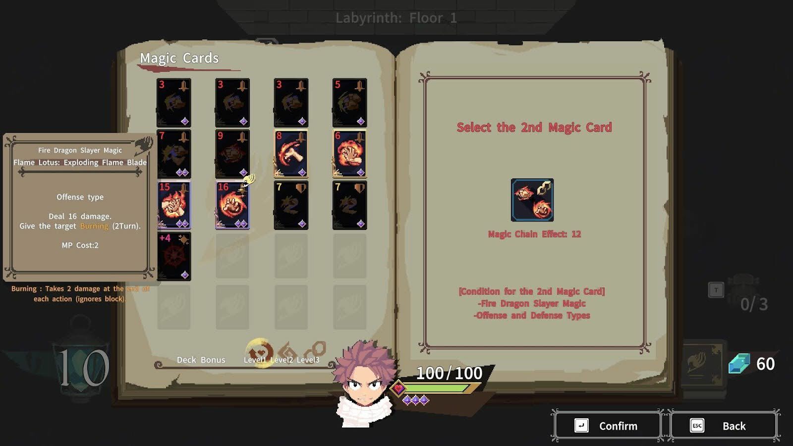 Fairy Tail Dungeons dungeon map showing tile layout and character progression