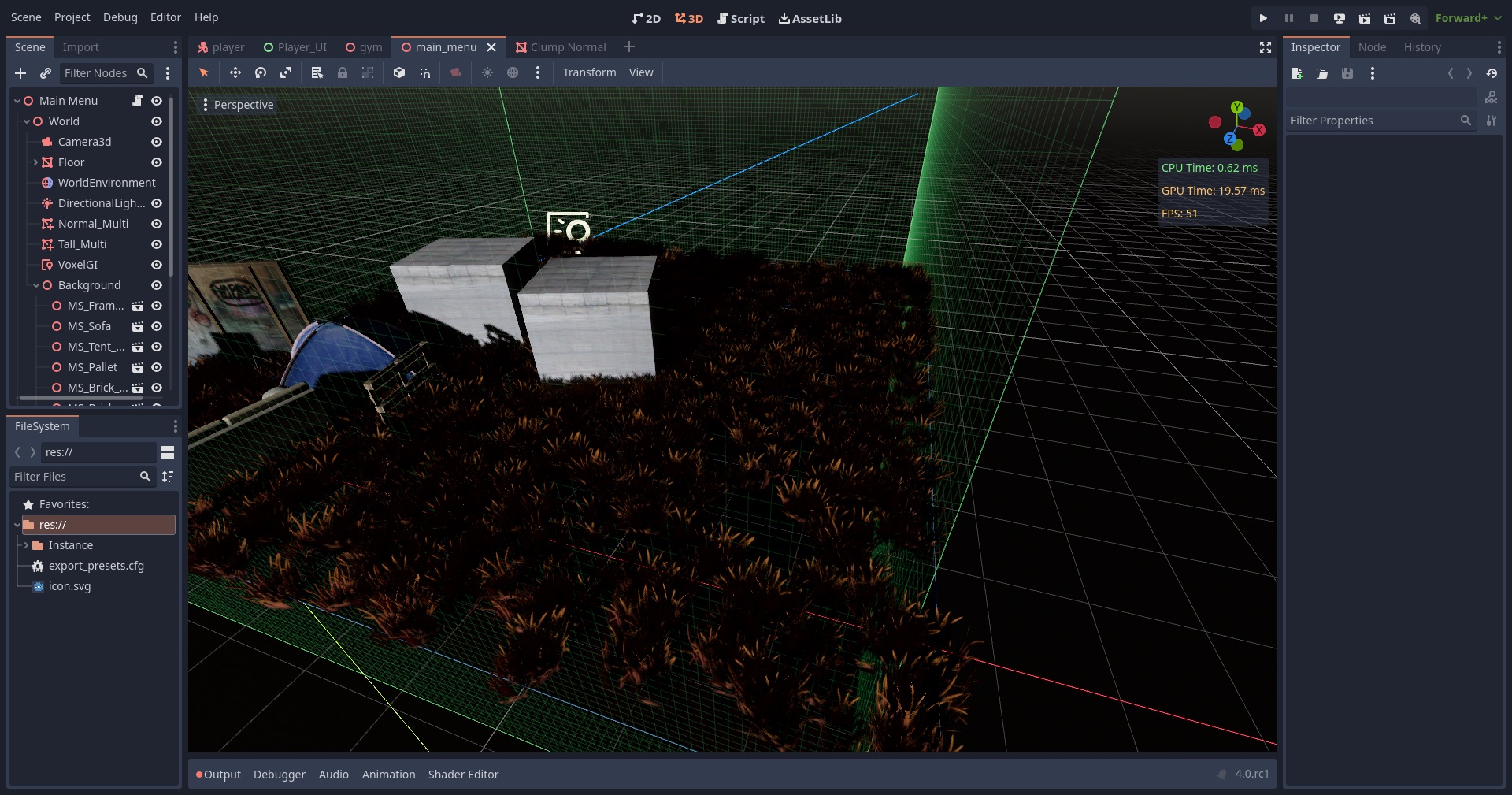 Hundreds of instances rendered with MultiMesh in a Godot 4 scene