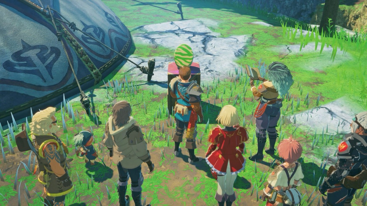 Monster Hunter Stories 3 habitat restoration area with player party overlooking the ecosystem
