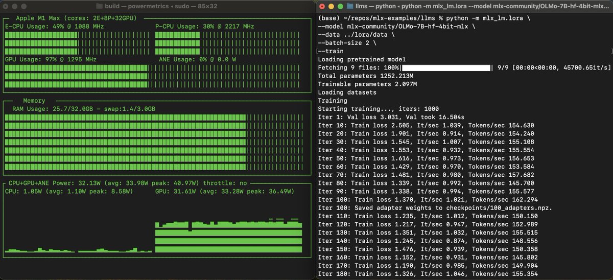 MLX LoRA fine-tuning training output in terminal on Mac