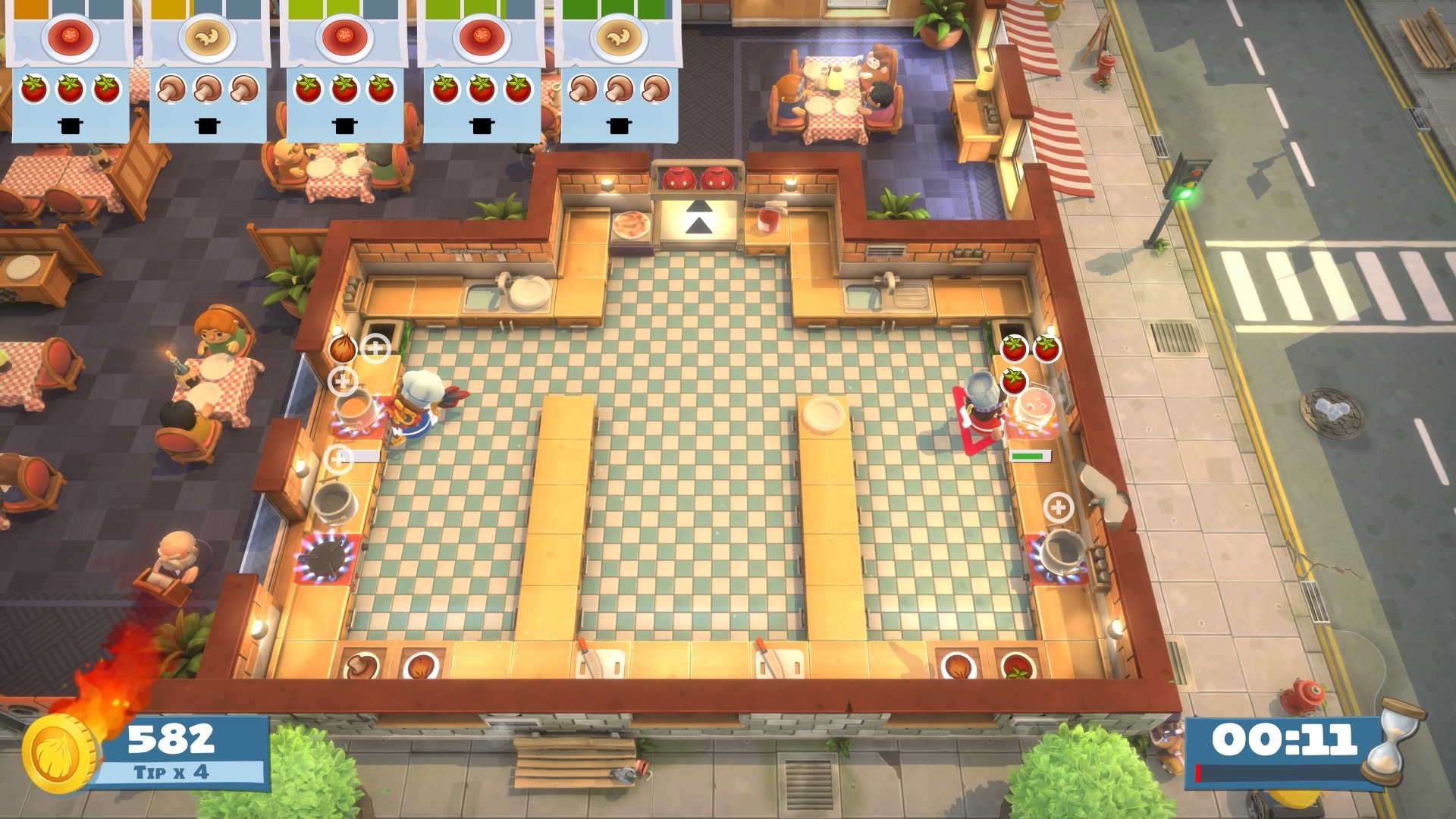 Overcooked All You Can Eat gameplay showing chaotic kitchen co-op action