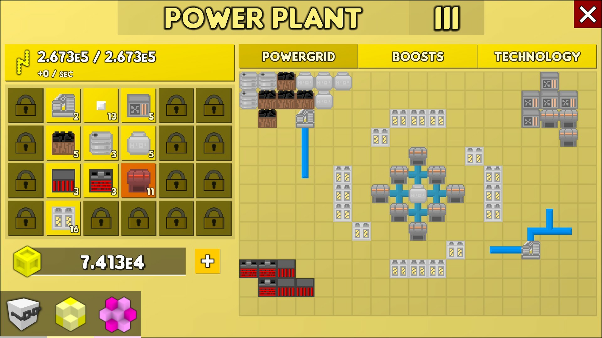 Perfect Tower II Power Plant grid showing components and energy generation