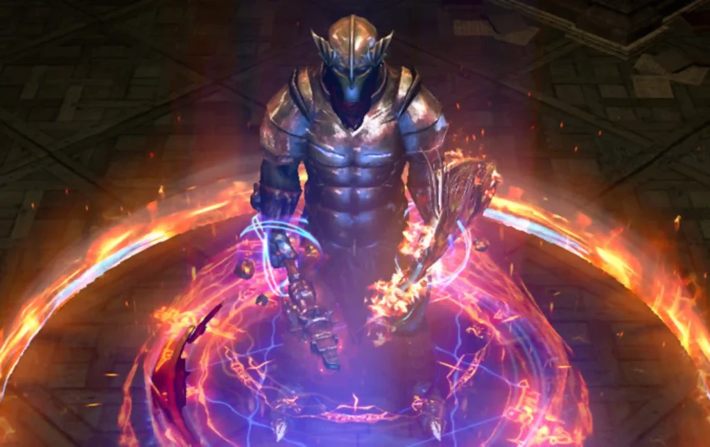 Path of Exile Righteous Fire Chieftain build with fire aura surrounding character