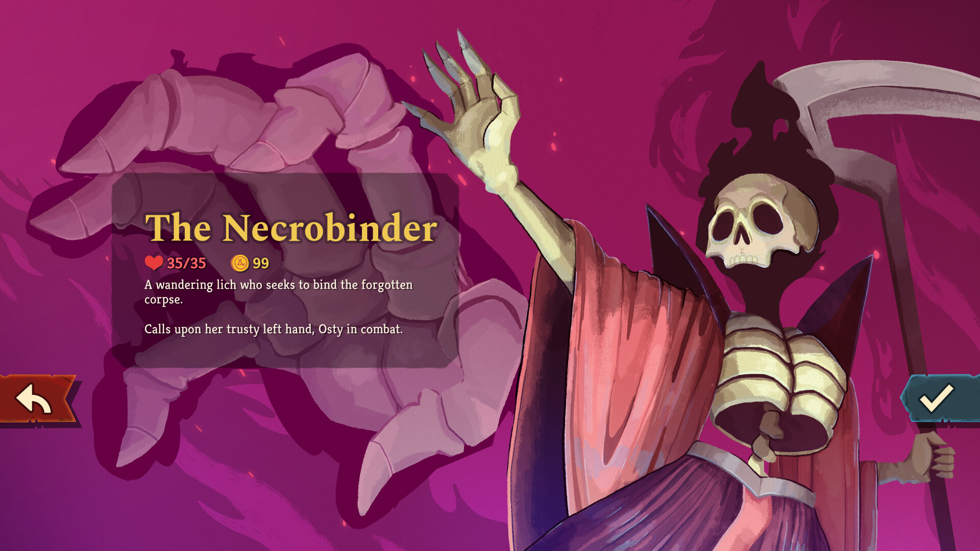 Slay the Spire 2 Necrobinder character select screen showing Osty companion