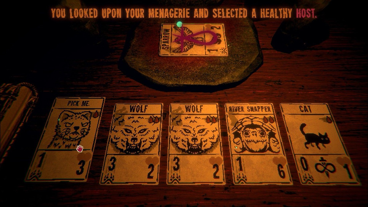 Inscryption horror deckbuilder card game on dark table