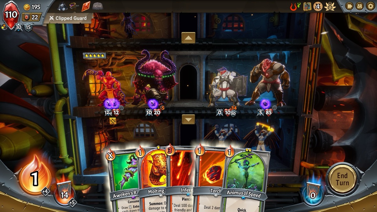 Monster Train roguelike deckbuilder gameplay with multi-floor train defense