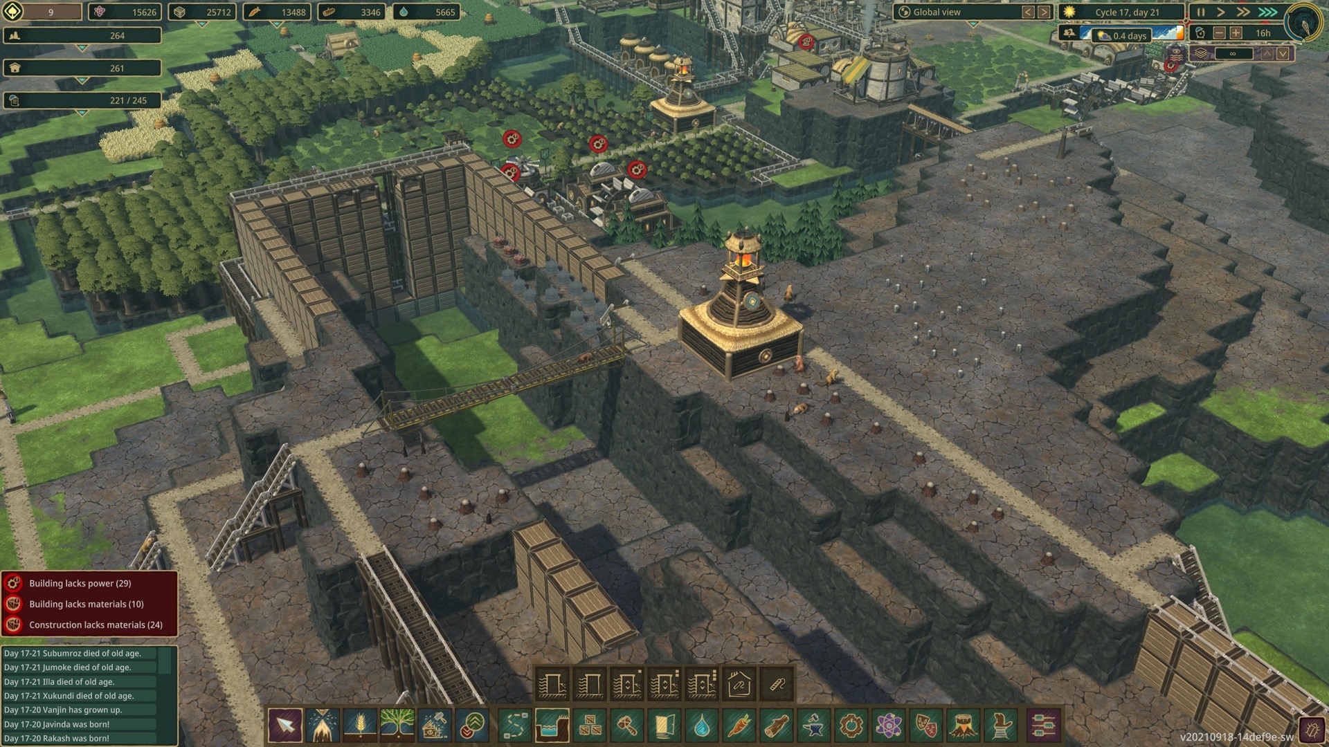 Timberborn dam and water reservoir system during gameplay