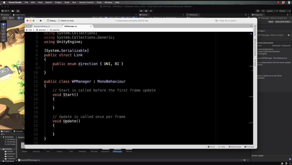 Unity C# game data manager code in Visual Studio