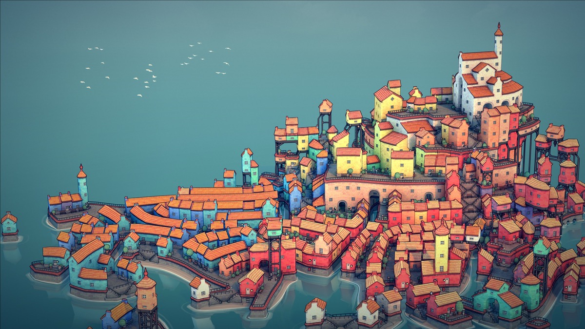 Townscaper colorful village built on water in mobile game