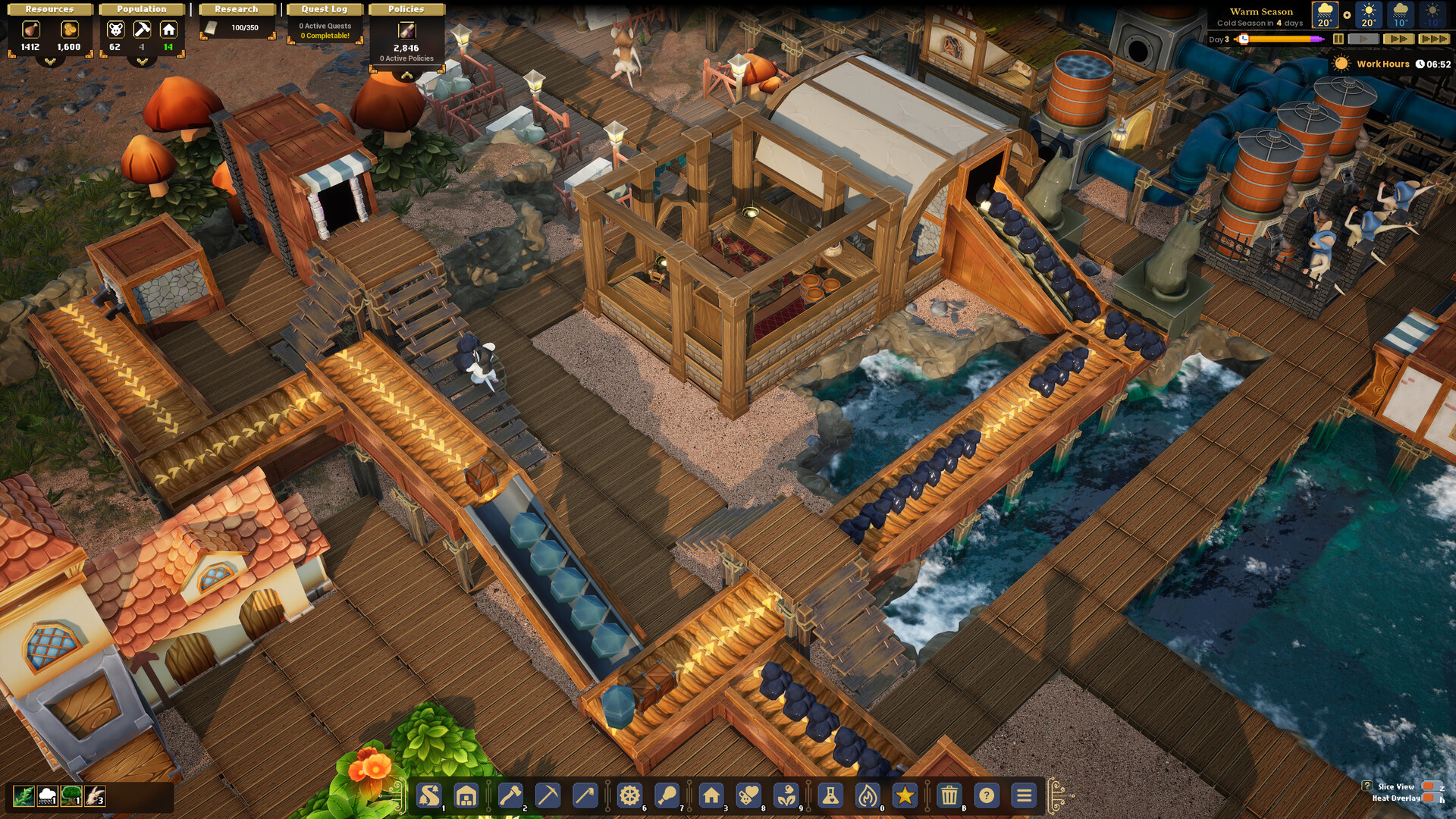 Whiskerwood colony with vertical construction and waterfront bridges