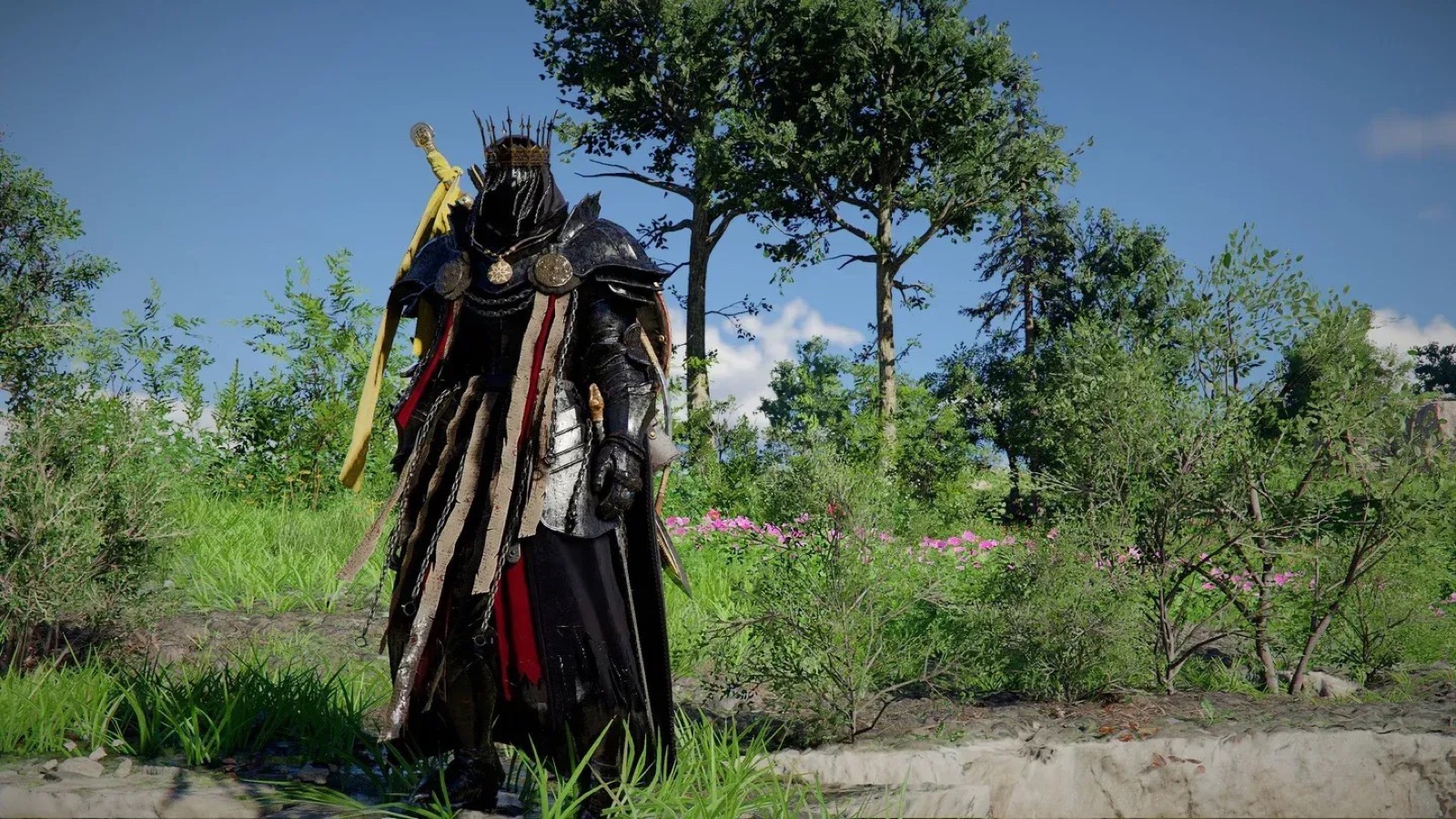 Crimson Desert Armor of the Shadows dark knight plate set with chains and crown