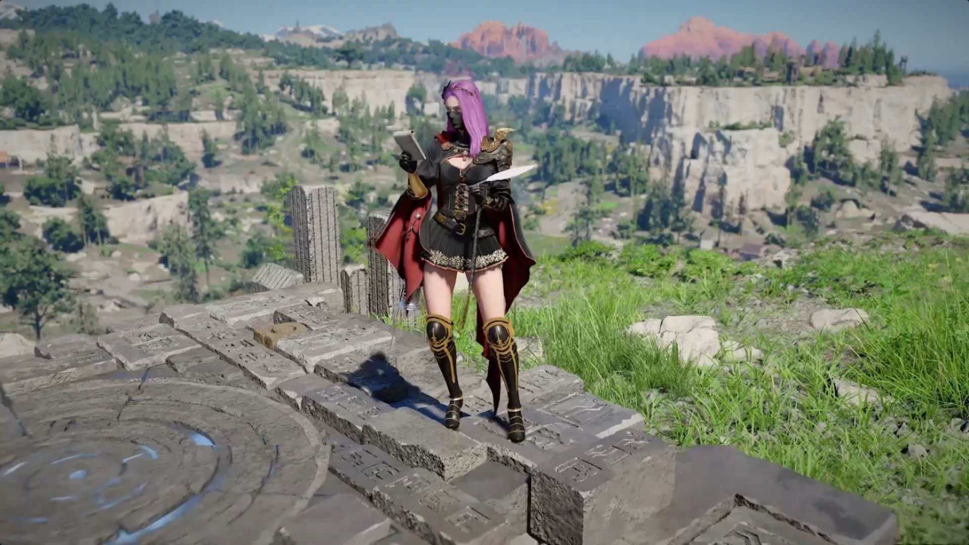 Crimson Desert Elegant Carmine leather armor red and black outfit for Damiane