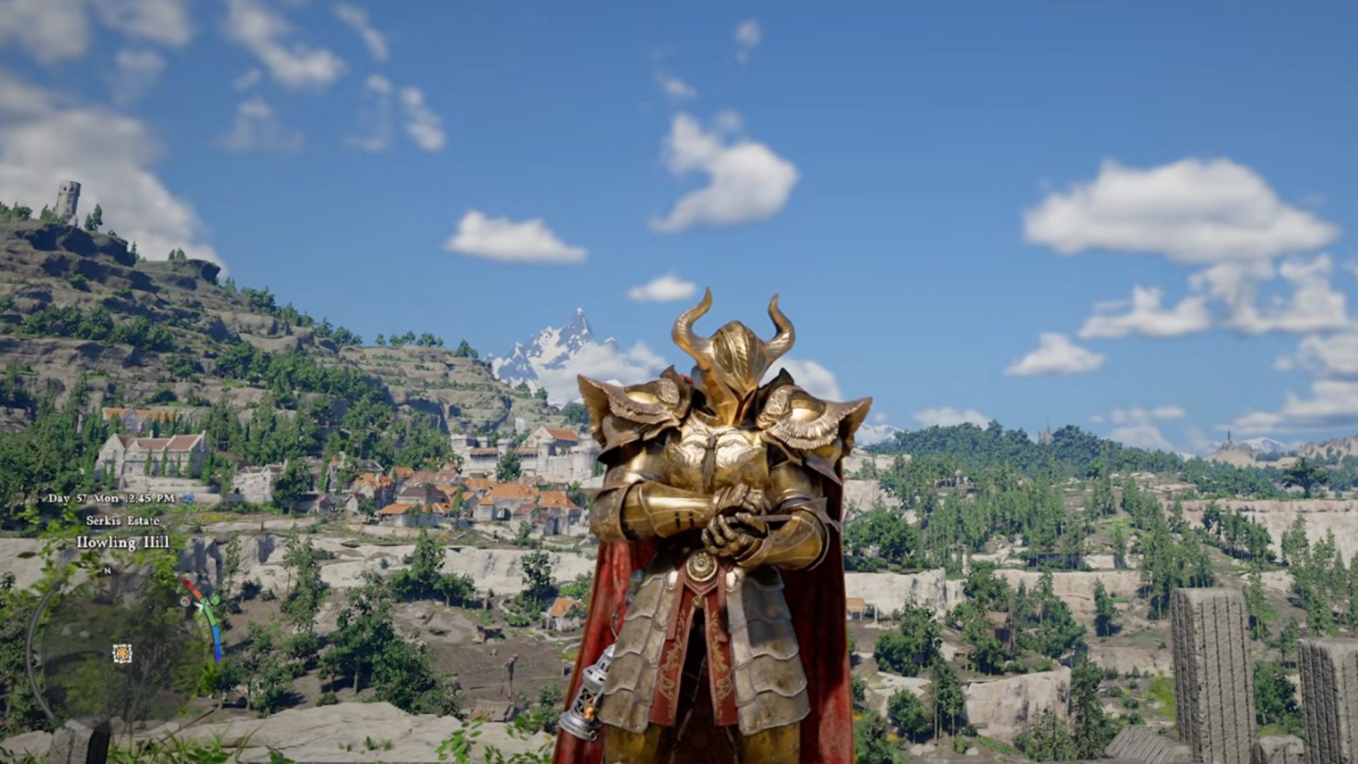 Crimson Desert Valortread gold-plated plate armor with horned helmet