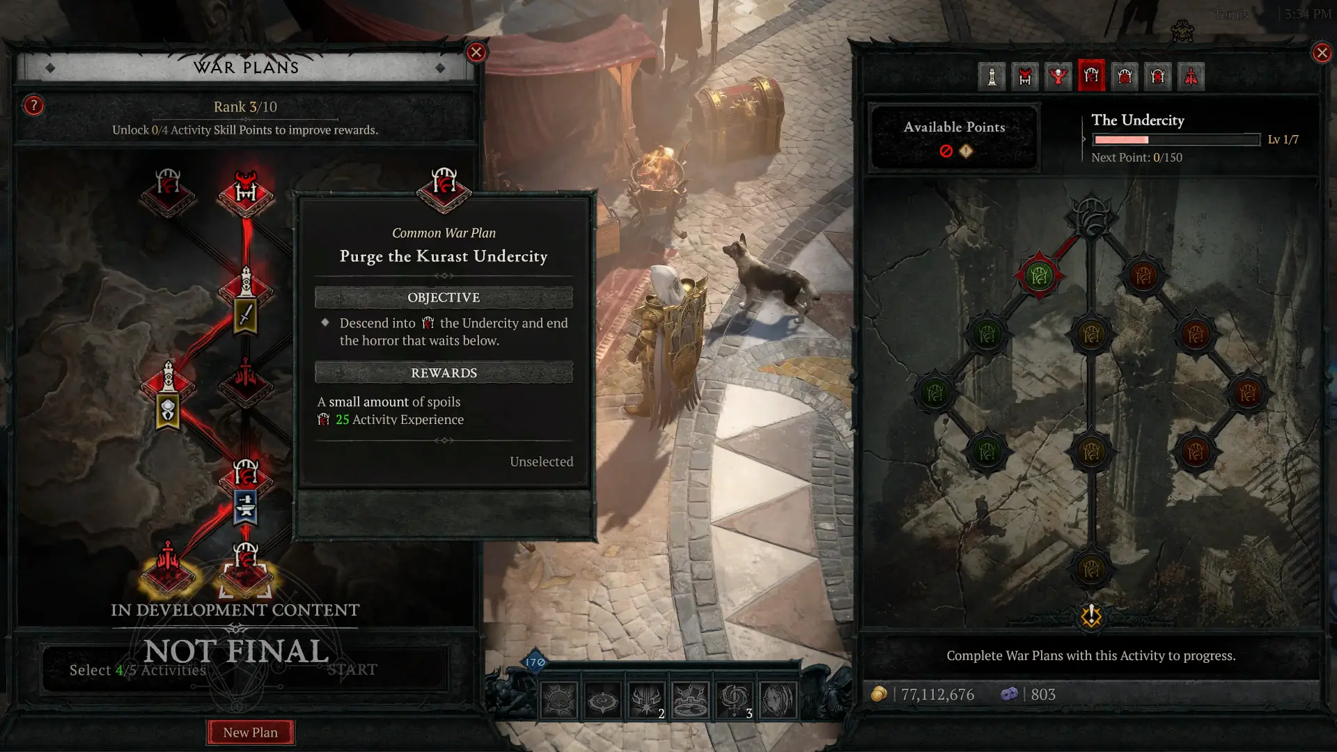 Diablo 4 Lord of Hatred War Plans endgame UI with Kurast Undercity activity selection
