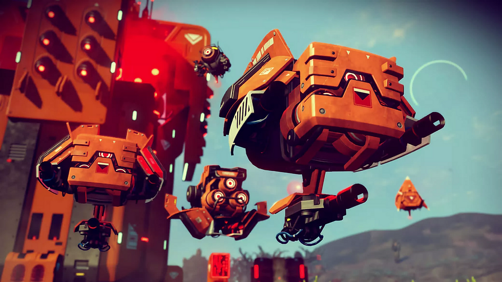 No Mans Sky armoured Sentinel drones, the policing machines of the Atlas referenced throughout the No Mans Sky storyline