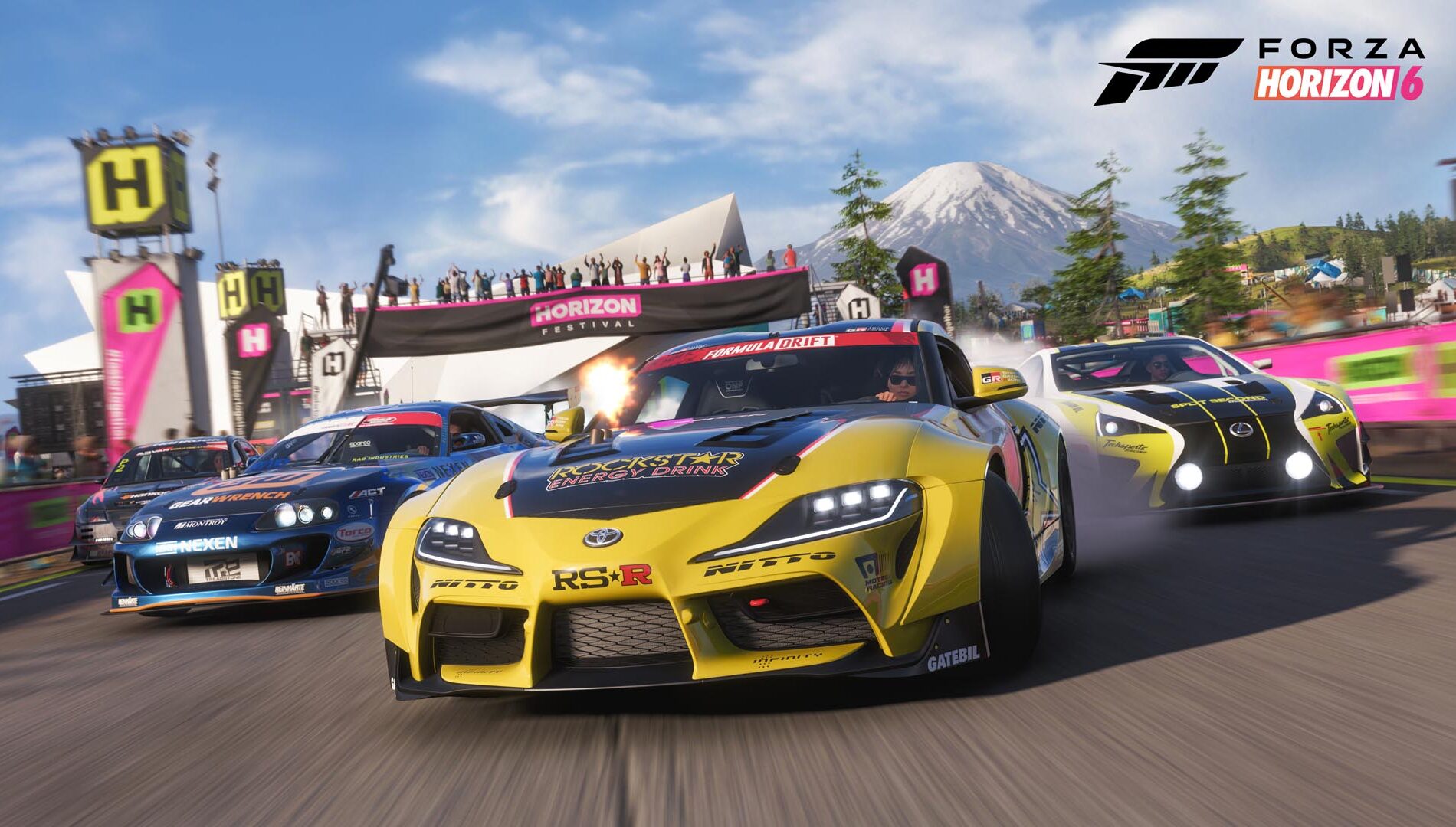 Forza Horizon 6 Formula Drift Toyota GR Supra cars sliding at the Horizon Festival
