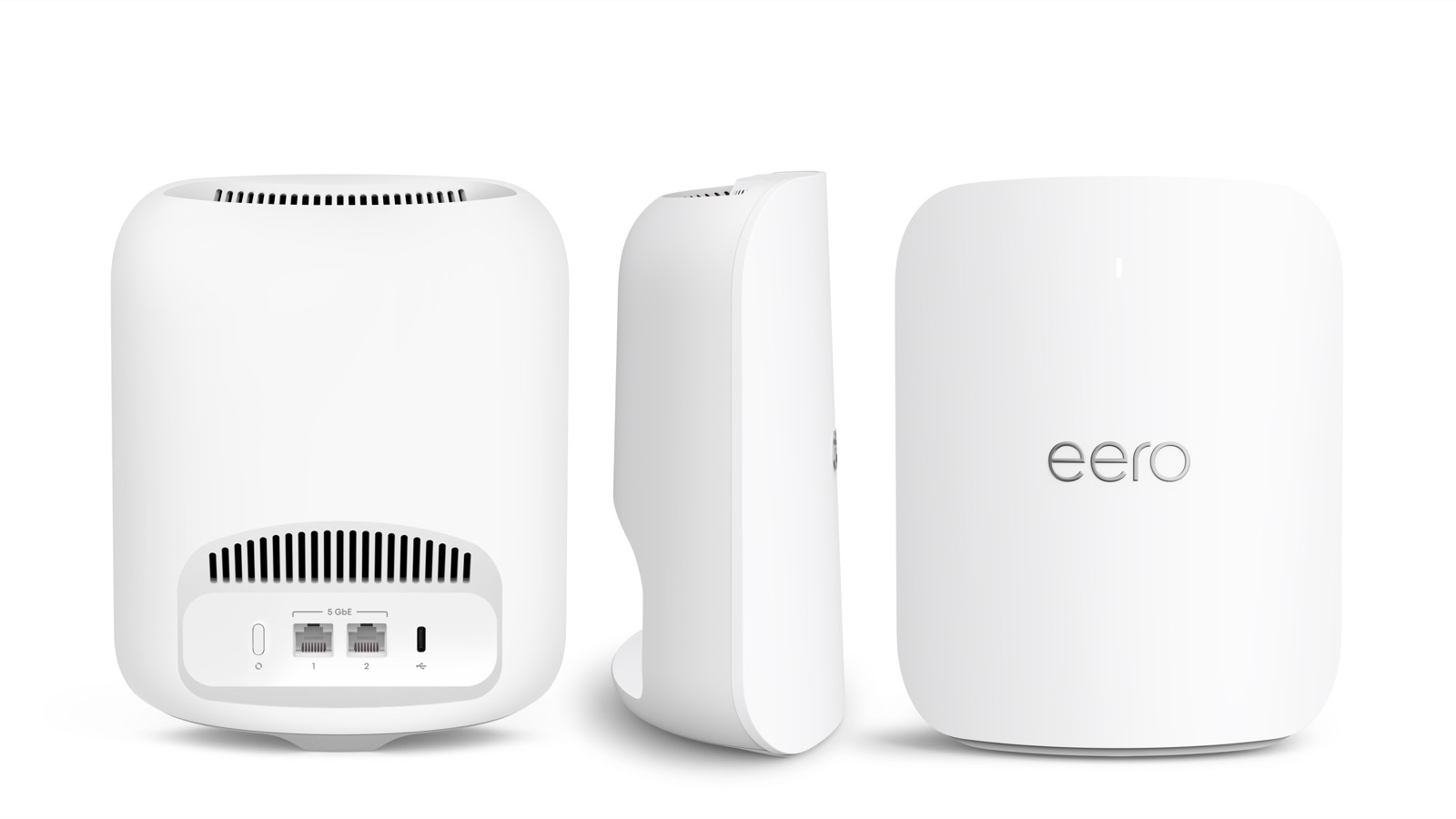 eero router showing 5 GbE ethernet ports and USB-C for Frontier Fiber
