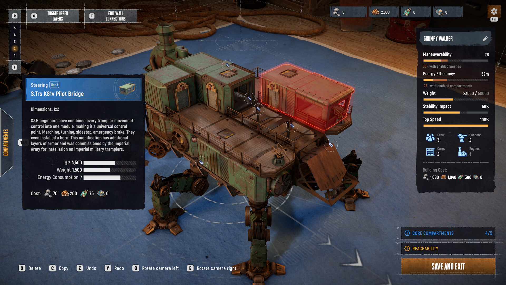 SAND Raiders of Sophie Trampler Editor showing the Grumpy Walker preset build
