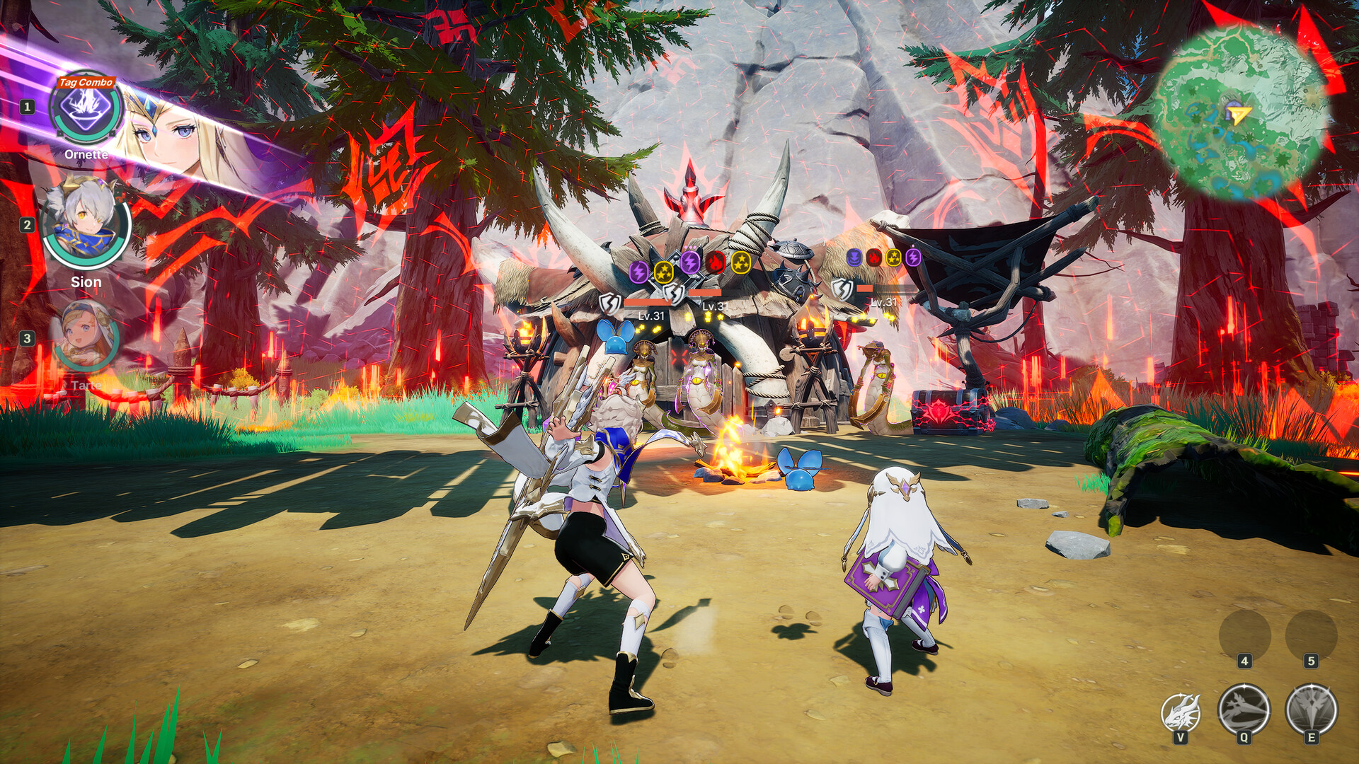 DragonSword Awakening party of Ornette, Sion, and Tarte in a corrupted forest camp fight