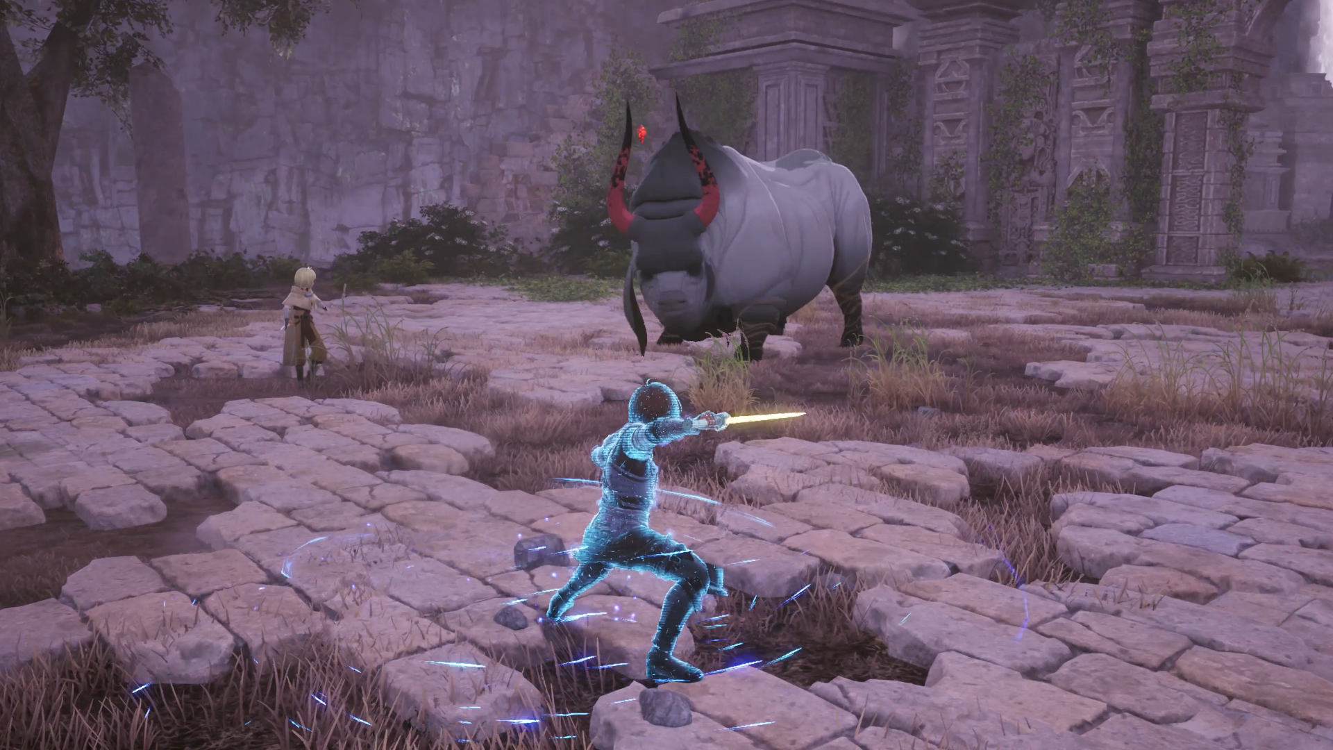 Character glowing blue while activating a sword skill in Echoes of Aincrad