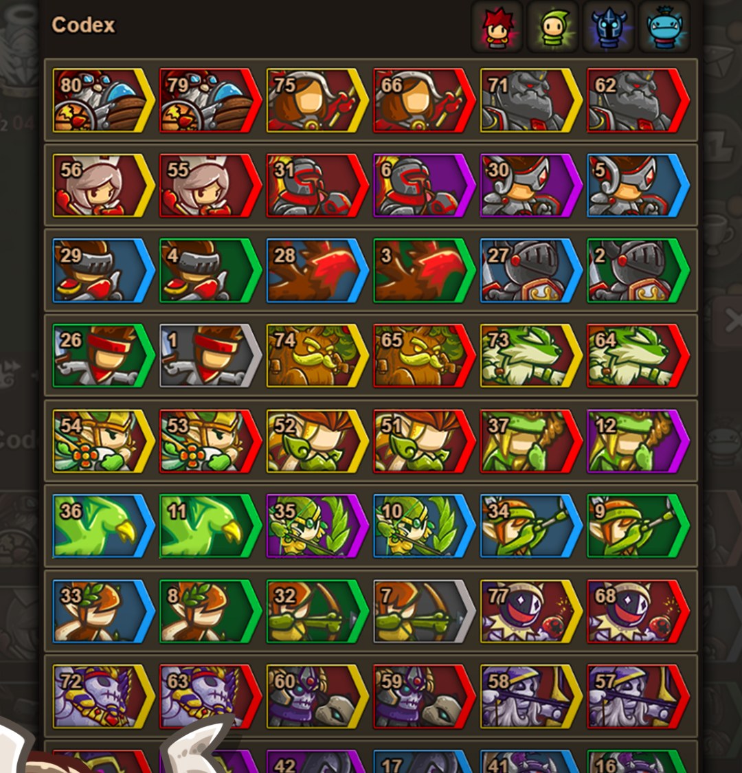 Endless Frontier 2 codex showing units across all four races