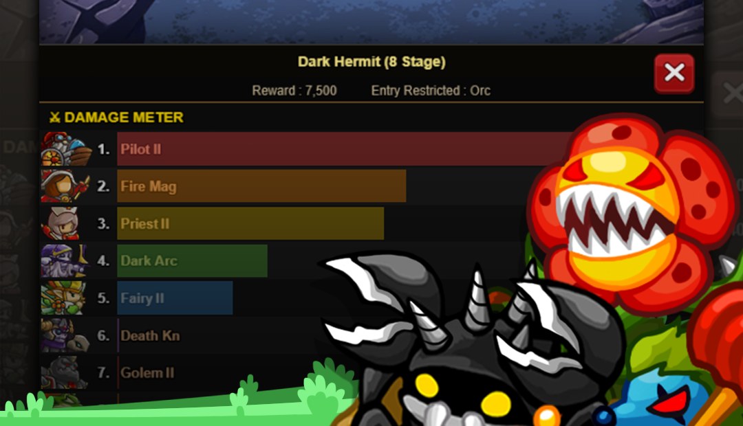 Endless Frontier 2 dungeon damage meter showing unit rankings
