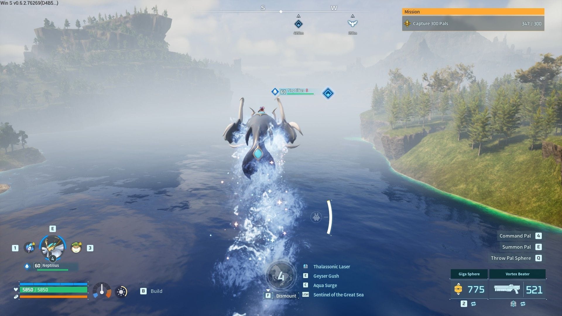 Neptilius water mount from Palworld 1.0 crossing open water