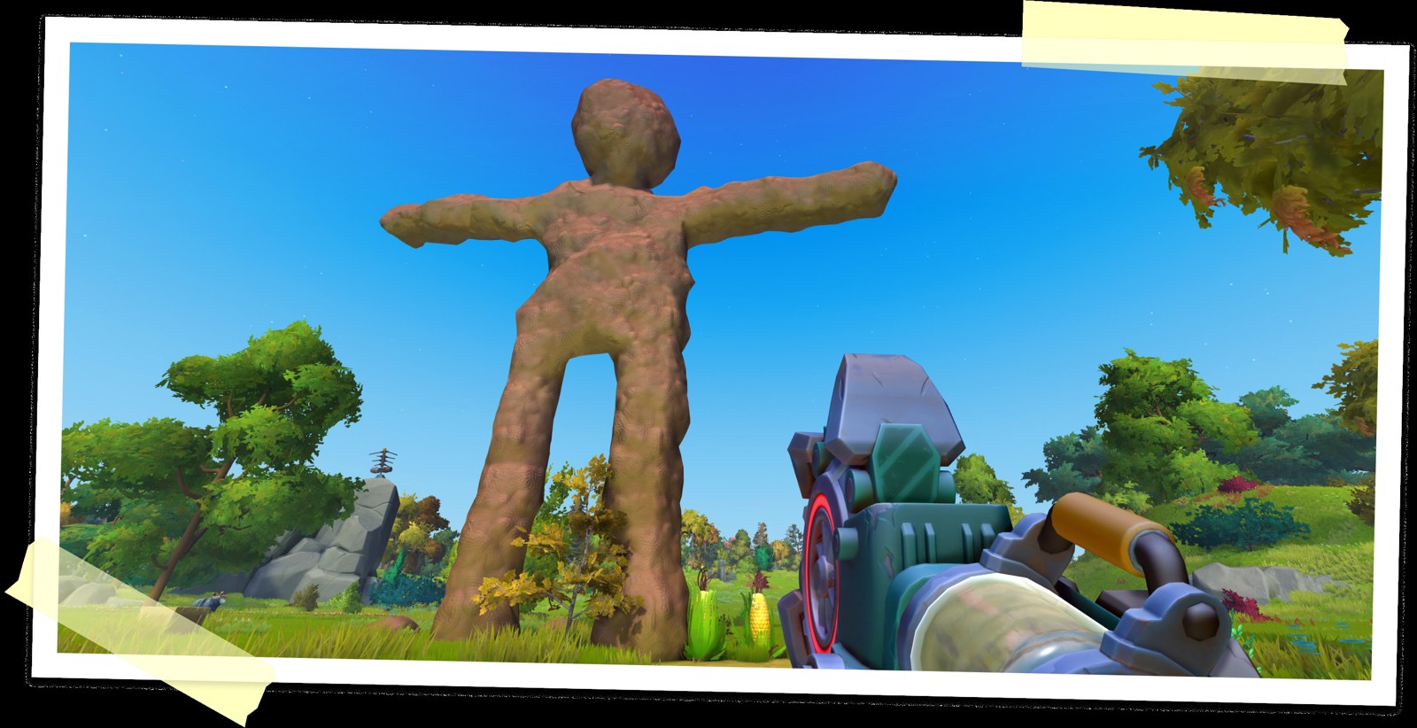Claygun terrain sculpting tool in Scrap Mechanic 1.0 with a clay statue