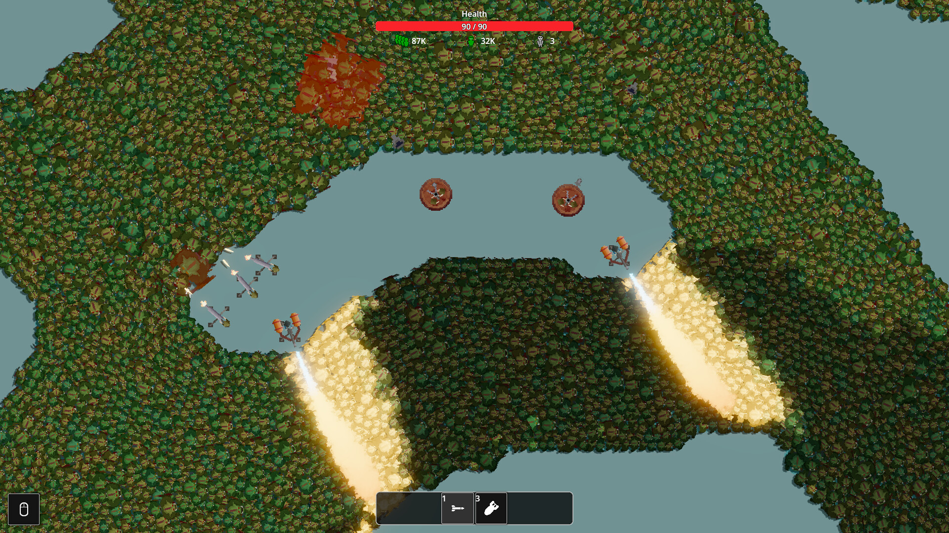 Golden orc horde streams flooding a river map in Sir We Have an Orc Problem