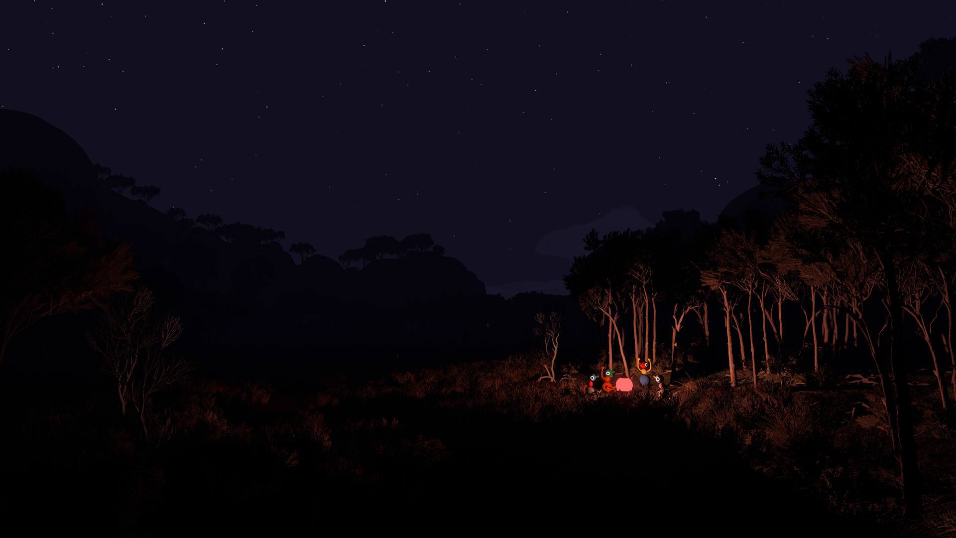 Big Walk group gathered around a light source at night