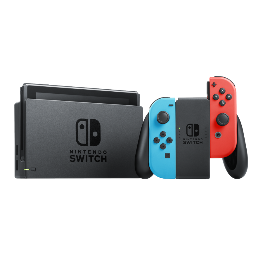Nintendo Switch console with neon Joy-Con
