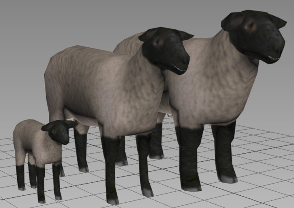 Project Zomboid sheep and lamb models, sheared with shears for wool used in tailoring