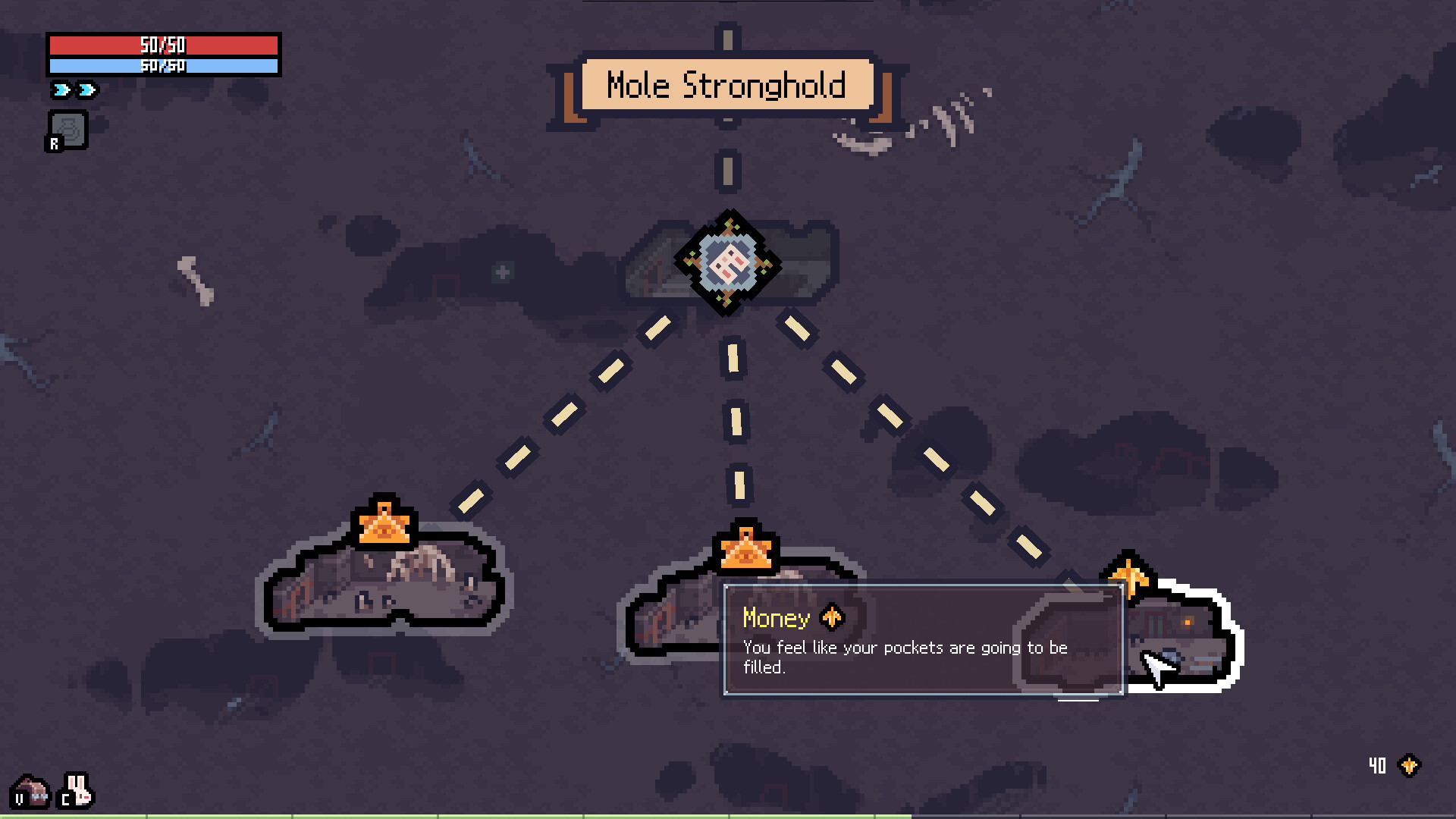 Sephiria node selection map showing Money node in Mole Stronghold